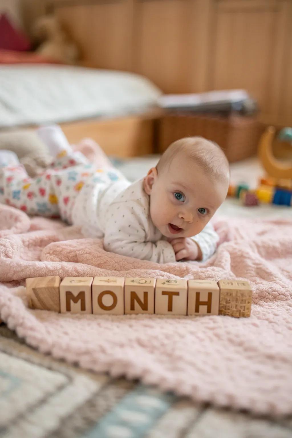 Personalized wooden markers help document each month.
