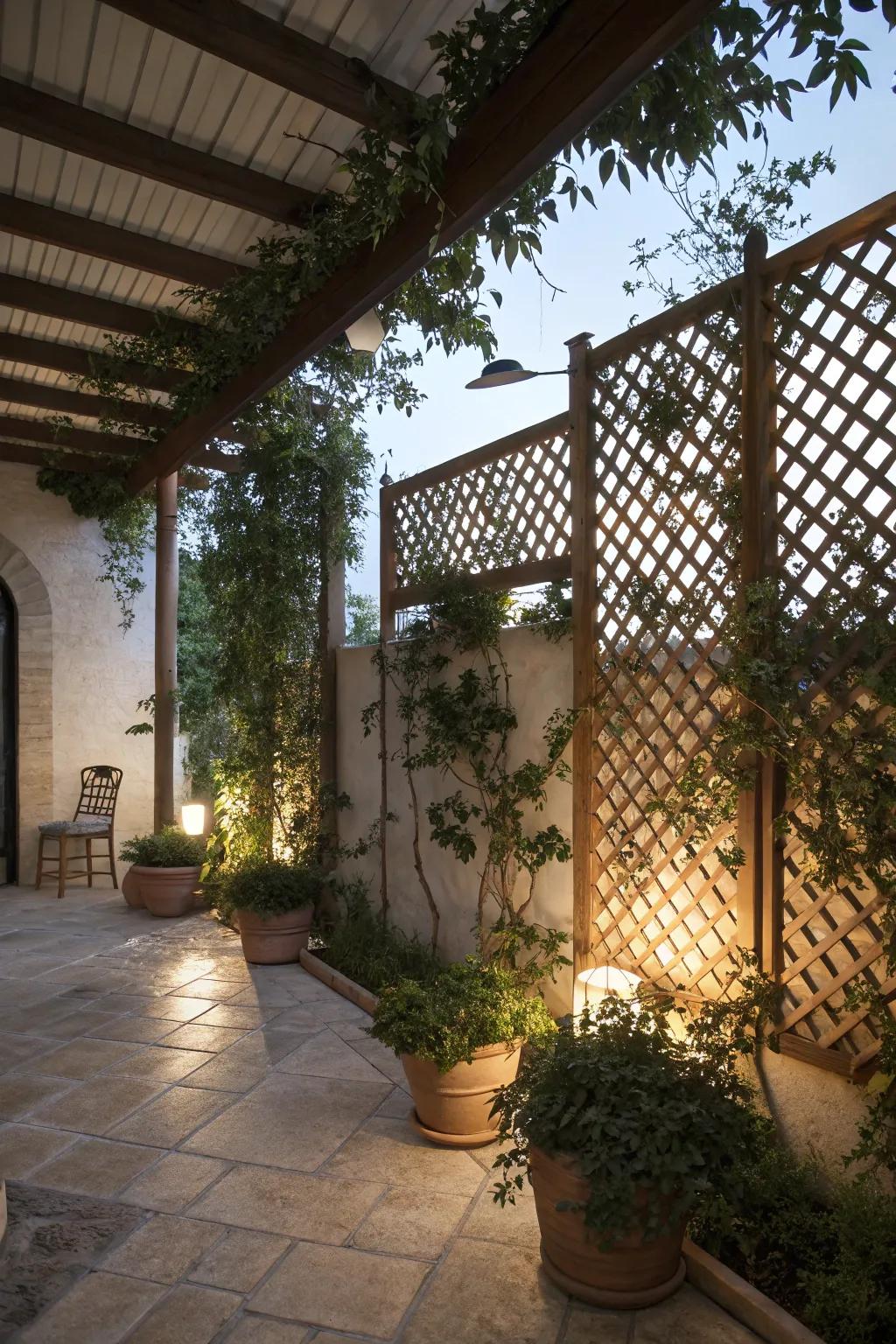 Trellis panels introduce an element of sophistication while upholding privacy.