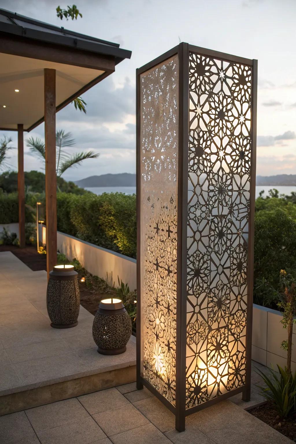 Artistic motifs transform seclusion dividers into striking visual features.