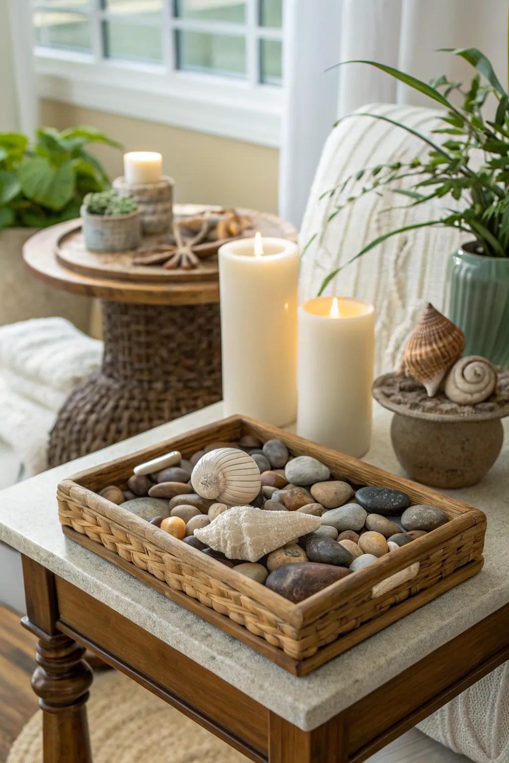 Natural accents bring tranquility to a side table.
