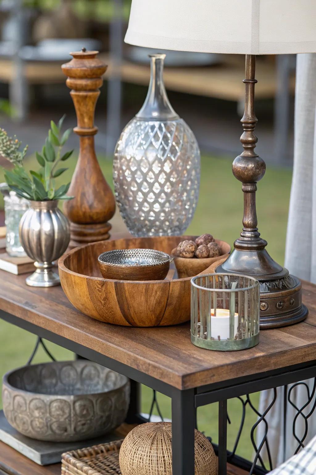 Combining different materials adds texture to a side table.