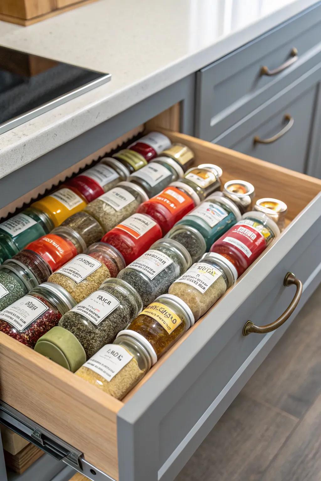 Effortless access via slide-out spice drawer systems.