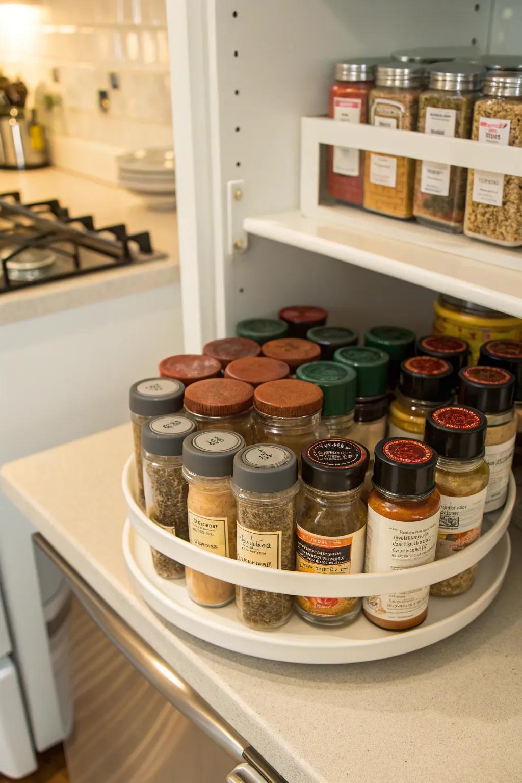 A Lazy Susan ensures spices are within easy reach.