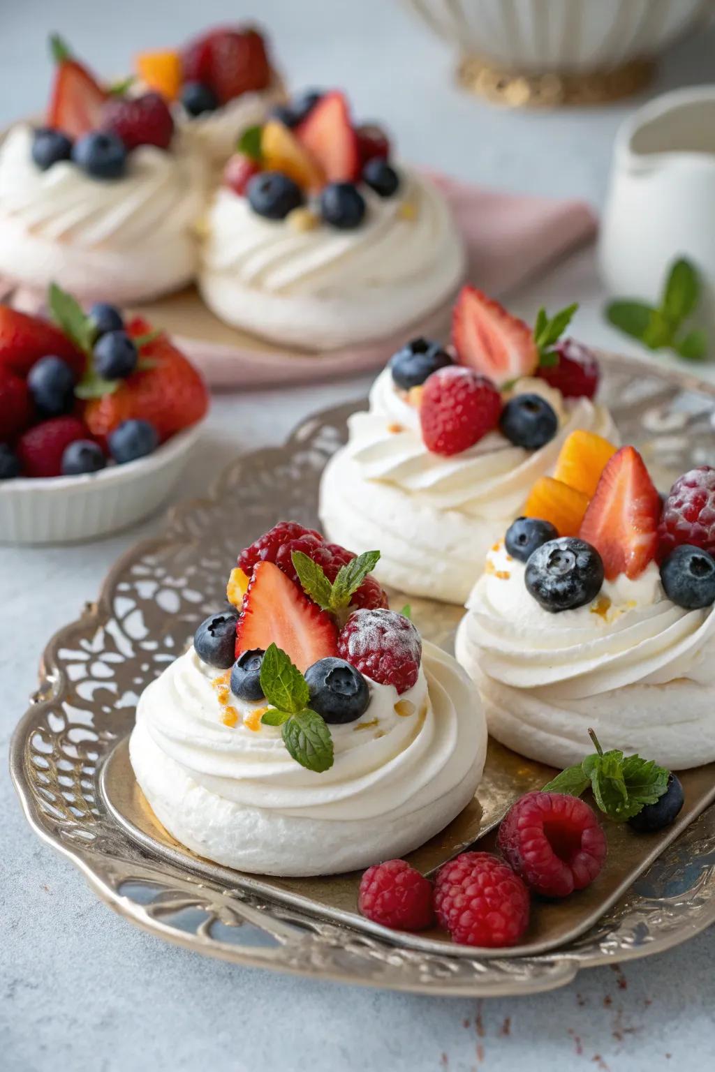 Individual meringue nests that are light, airy, and delightful.