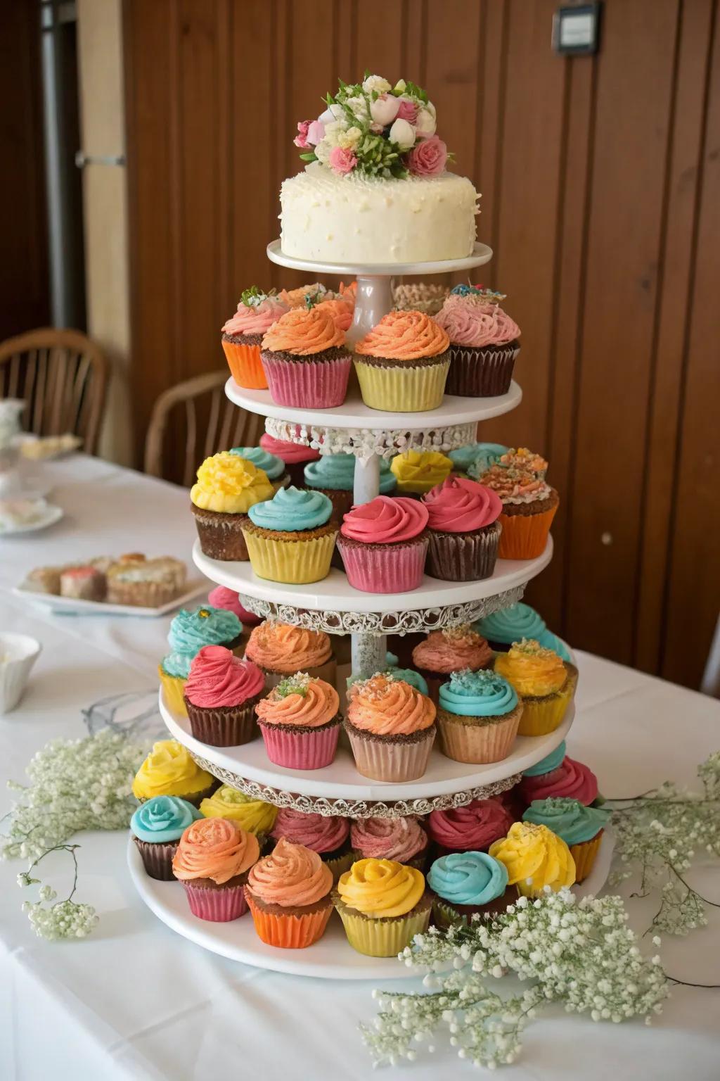 A classic cupcake tower, ideally suited for any wedding theme.