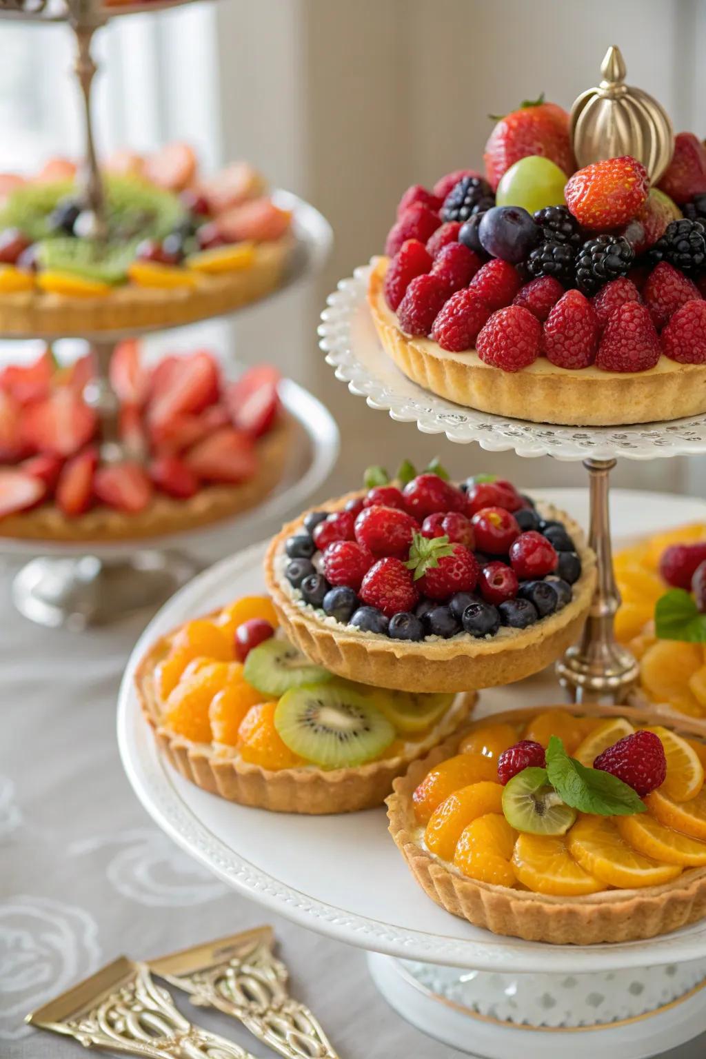 A refreshing selection of fruit mini-pies for a light dessert choice.