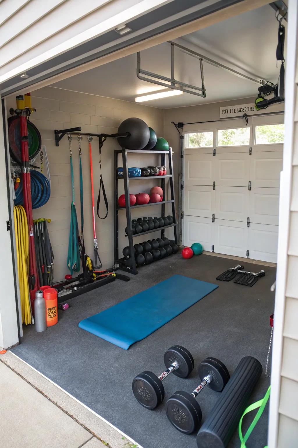 Set up a fitness corner in your garage.