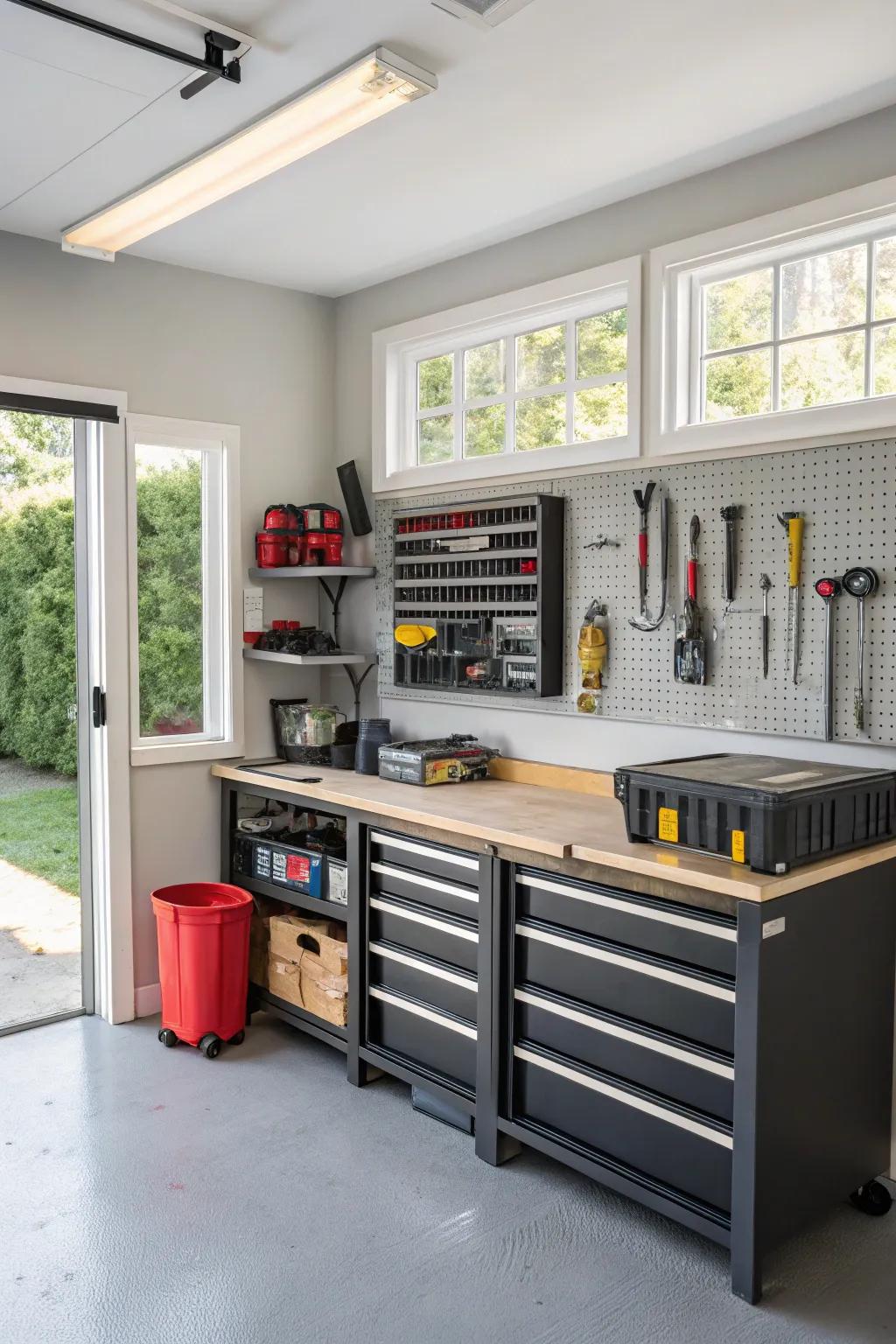 A sturdy workbench supports your projects.
