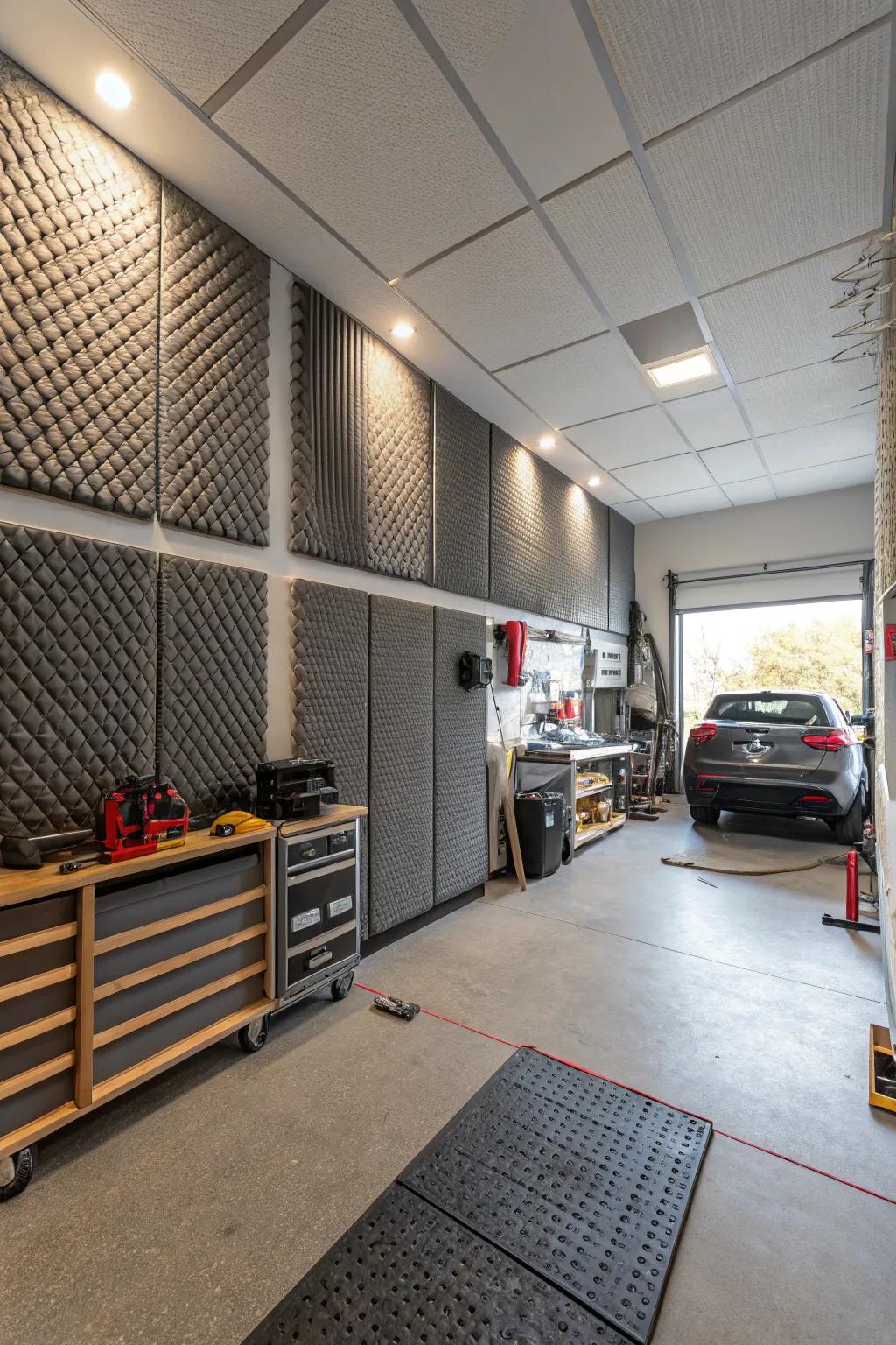 Soundproofing creates a quieter garage environment.