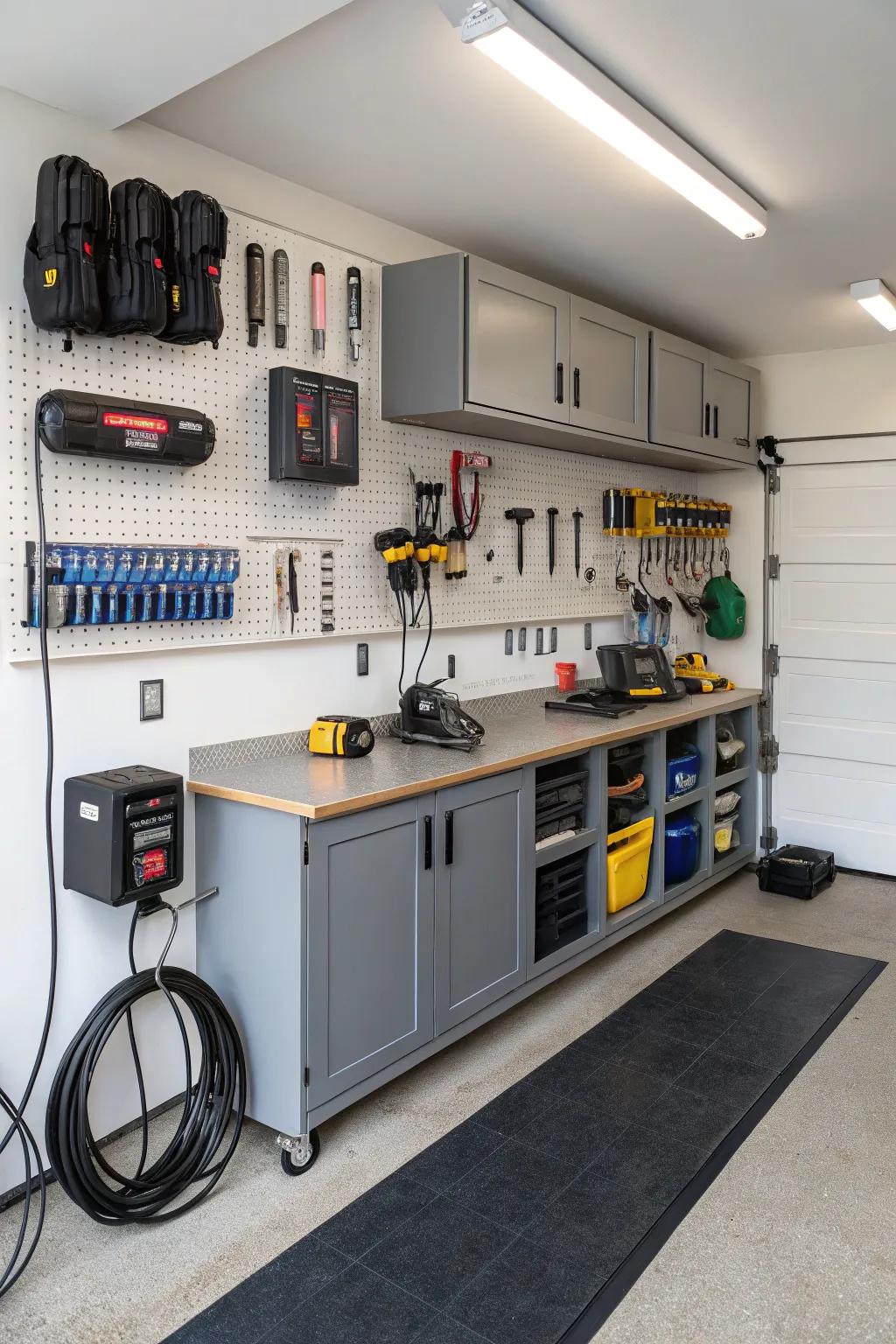 A charging station keeps devices powered and organized.