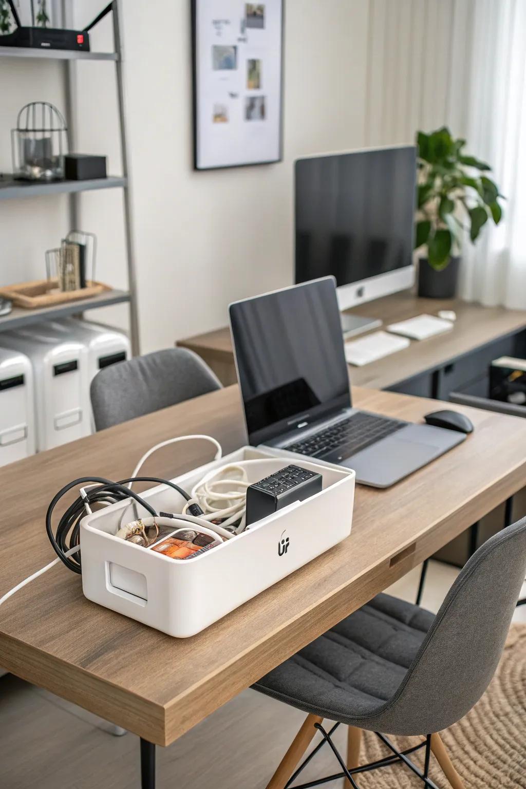 Keep your workspace clutter-free with smart cable management.