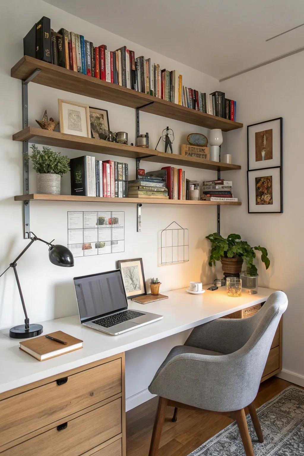 Functional shelves offer storage and style.