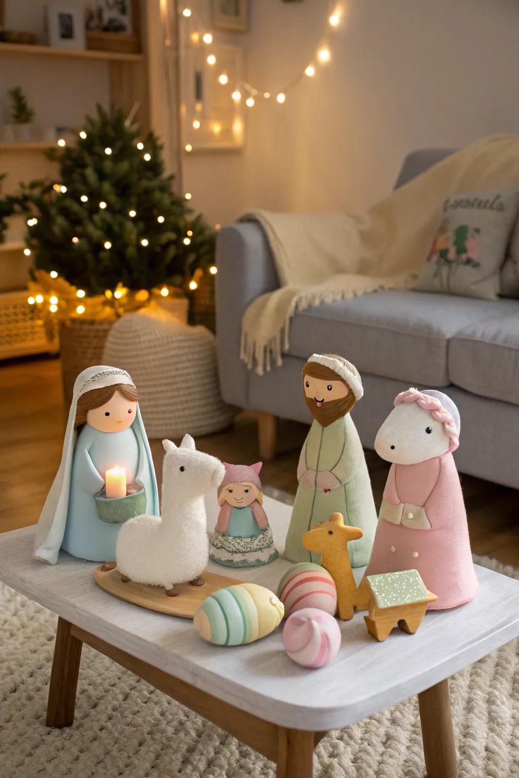 A children's corner featuring a vibrant, interactive nativity display.