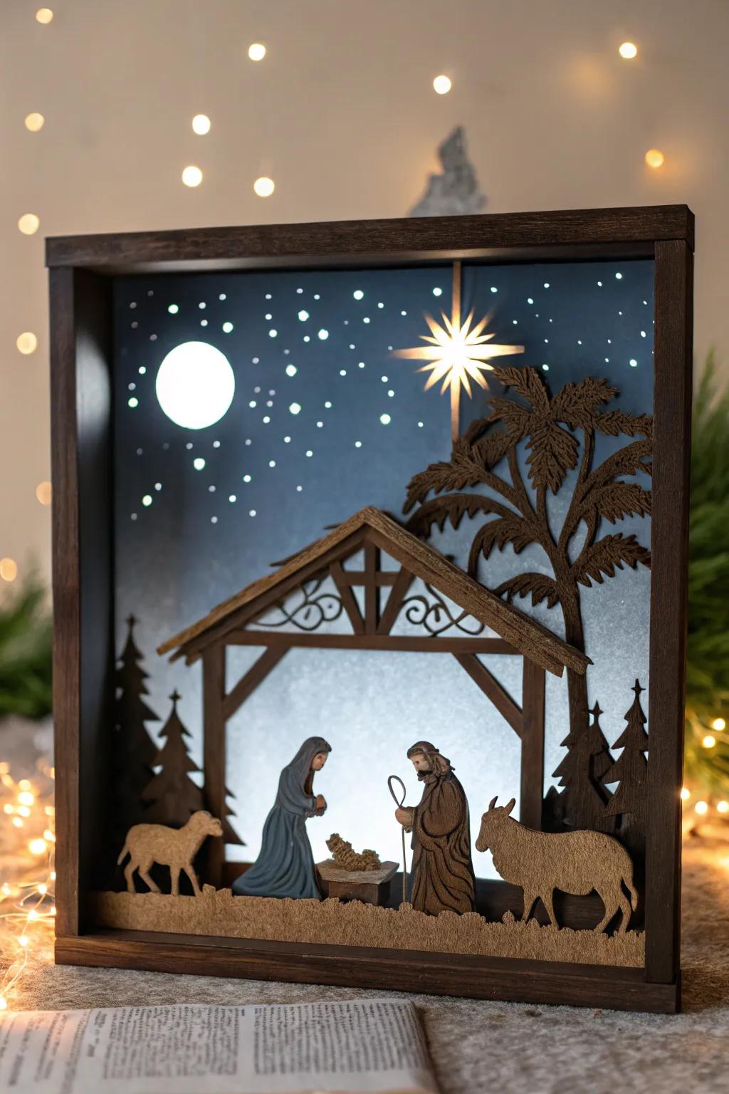 A recessed box diorama provides a unique spin on the nativity.