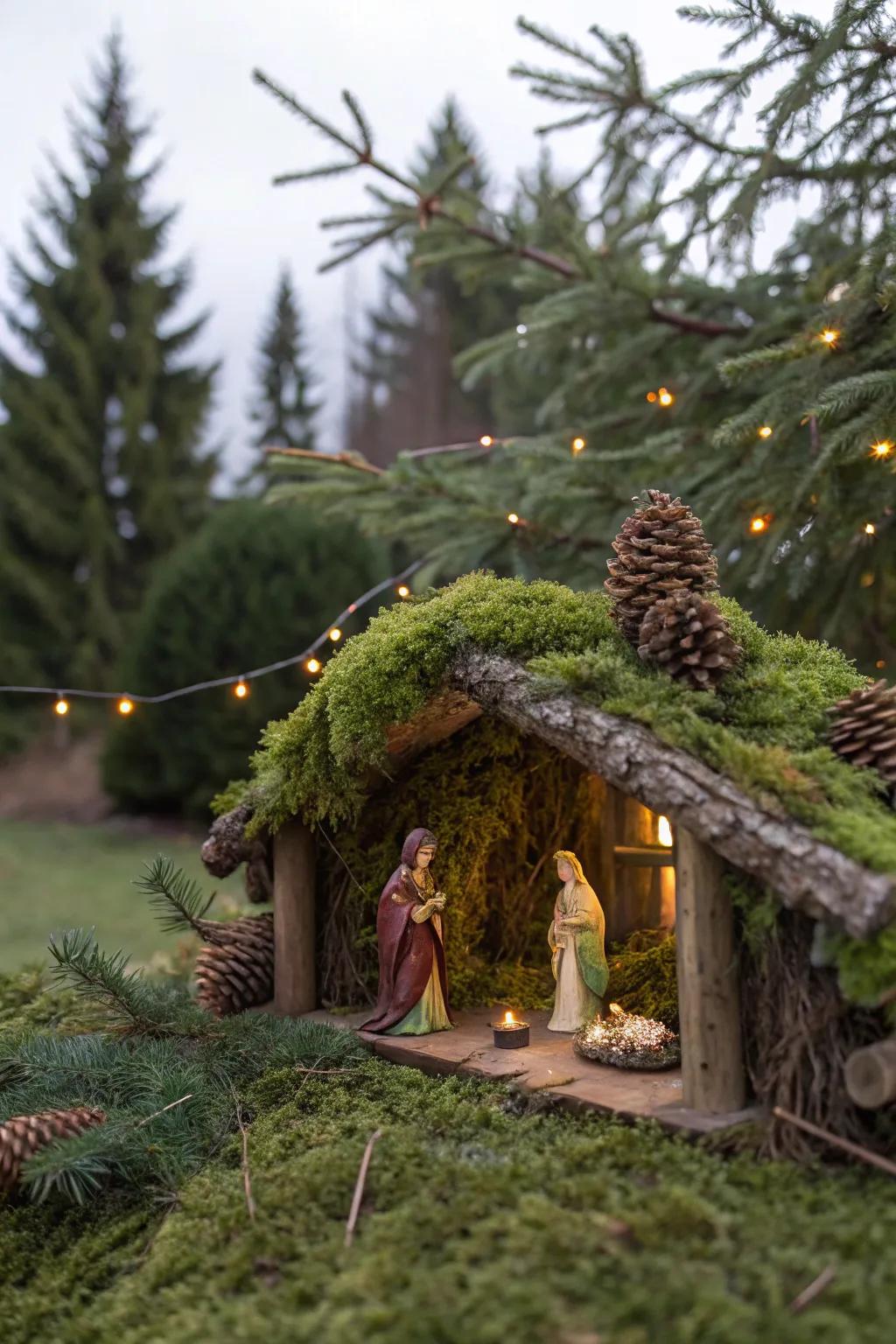 Introducing natural elements results in a more authentic nativity display.