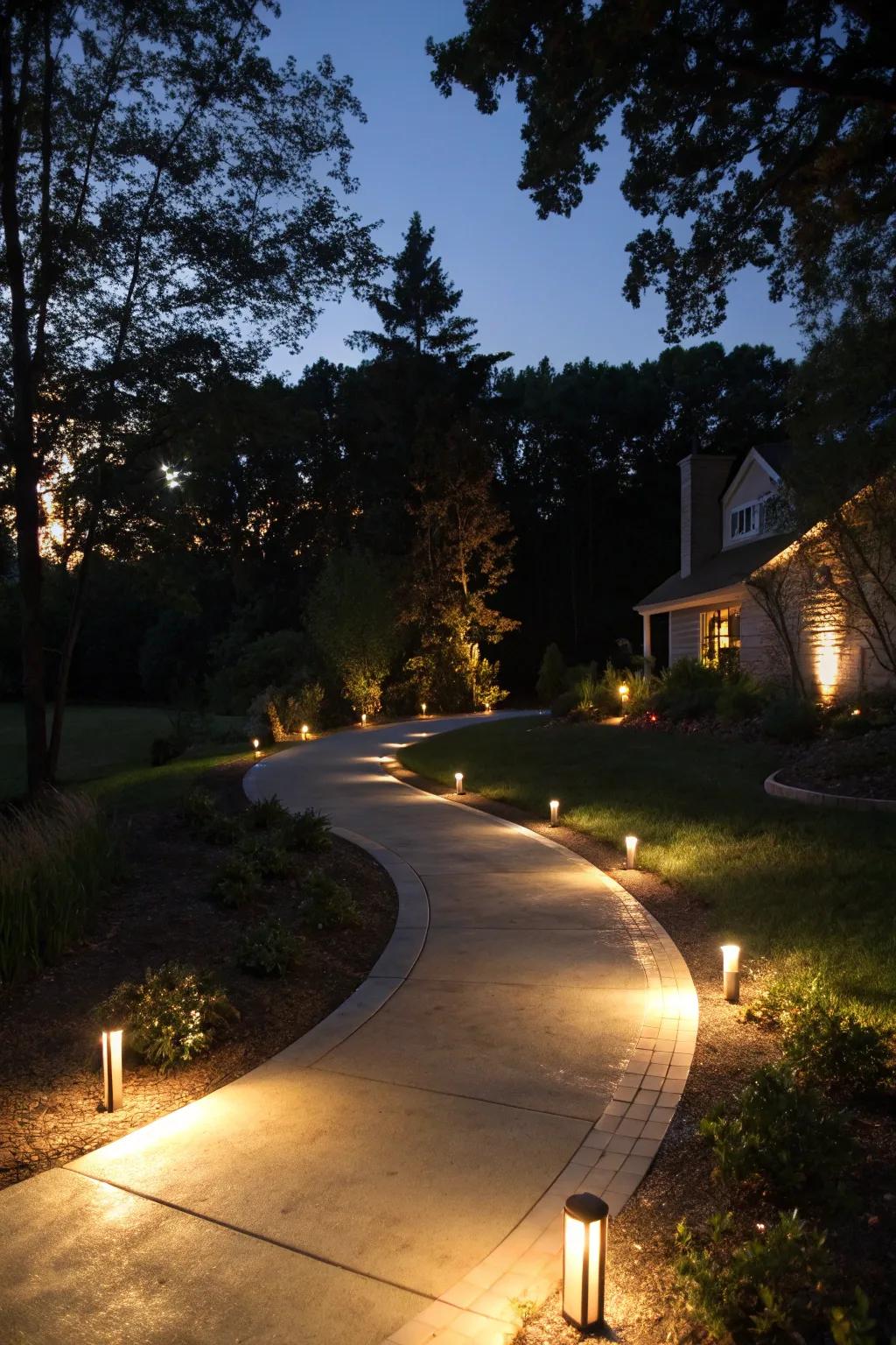 Lighting enhances driveway drama and safety.