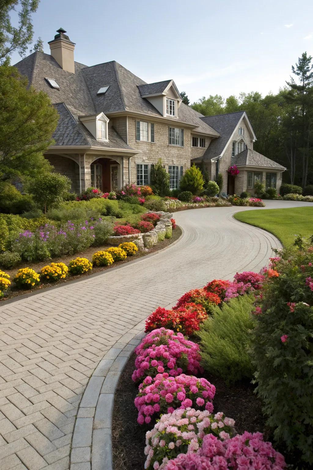 Symmetrical flower beds create harmony and welcome.