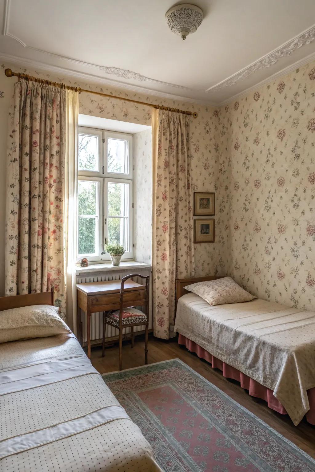 Delicate patterns add charm without overwhelming the space.