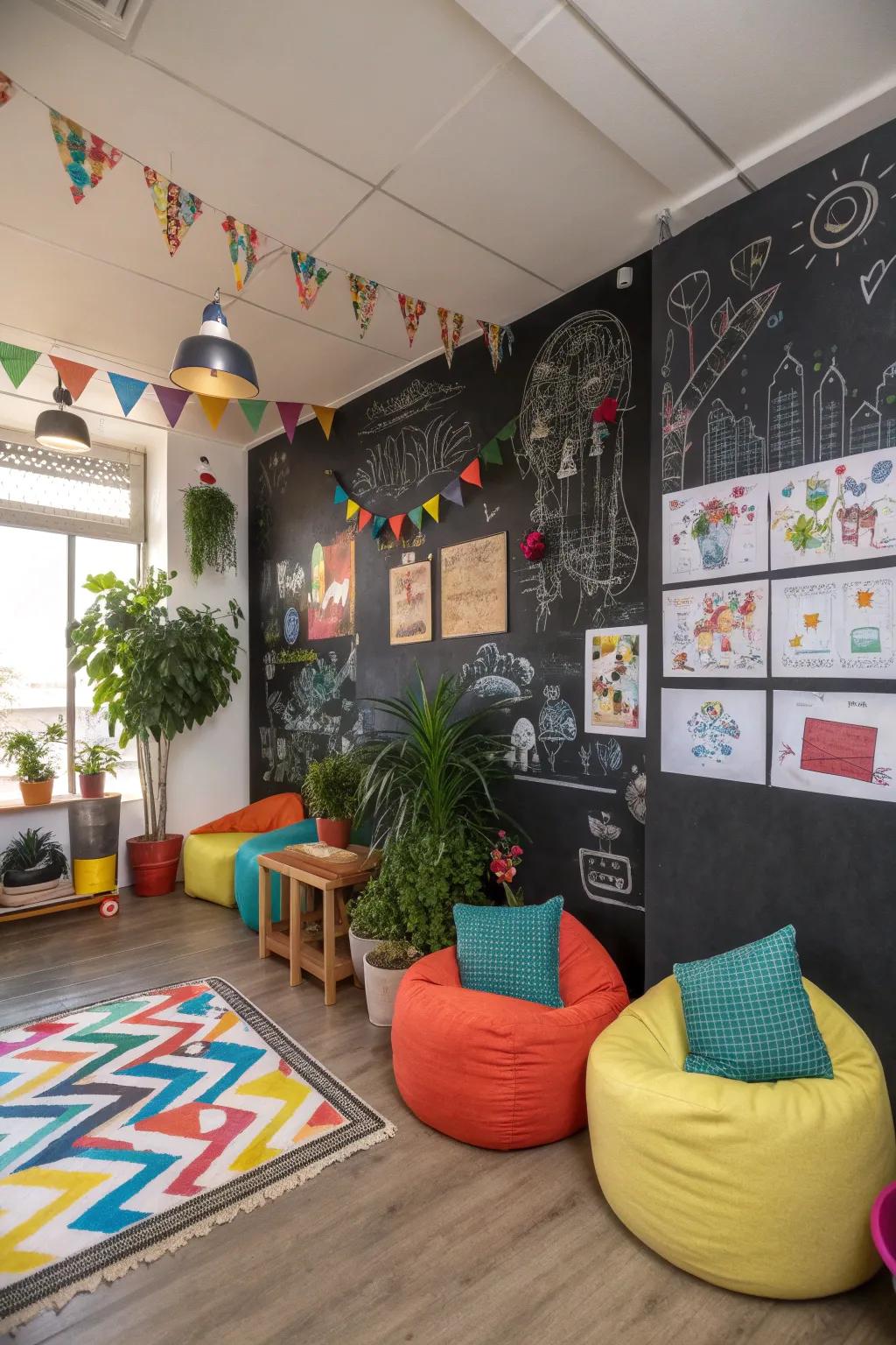 Interactive décor encourages imaginative play and learning.