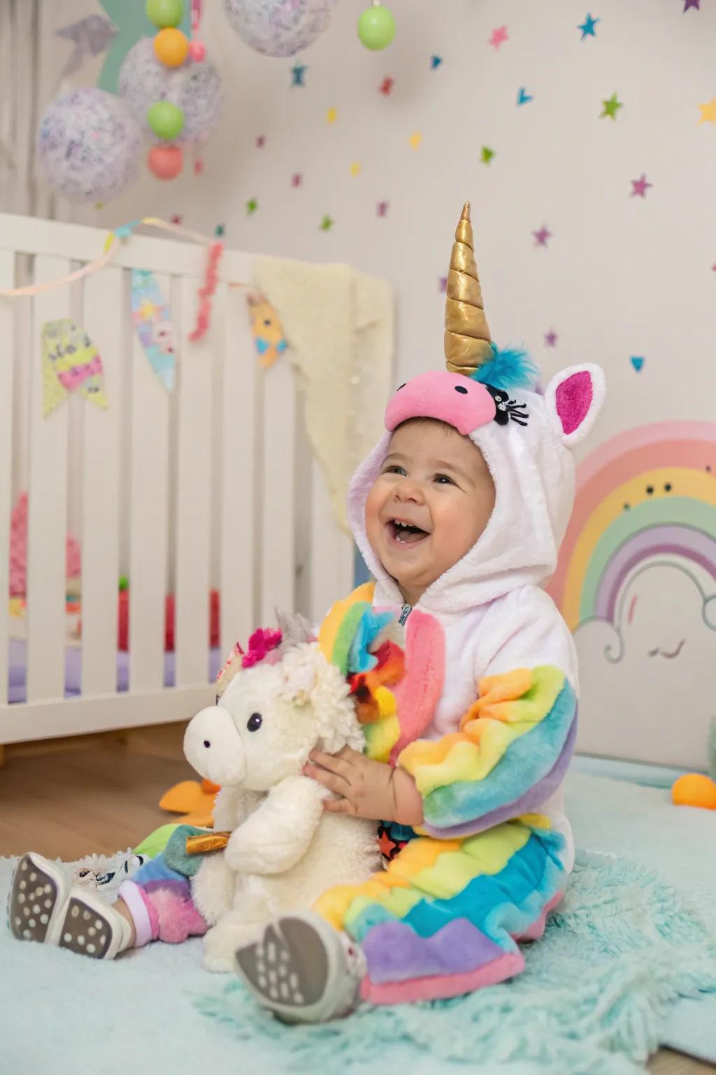 A magical unicorn costume spreading Halloween charm.