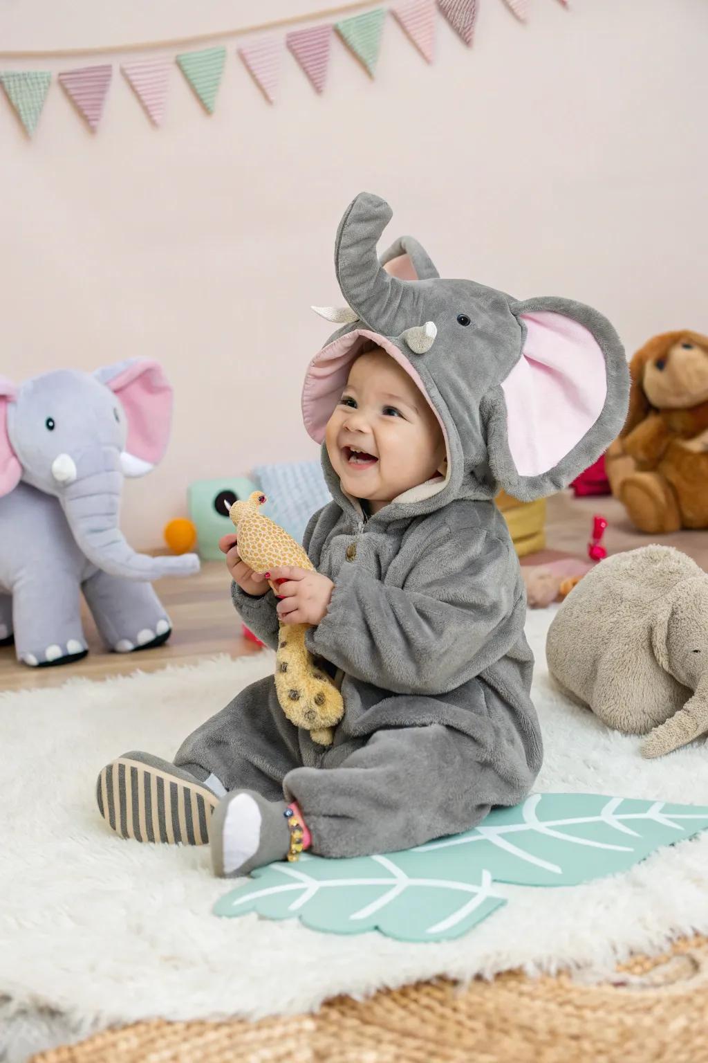 A baby elephant costume perfect for cuddles and fun.