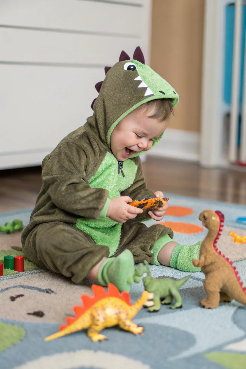 A tiny T-Rex ready to stomp the Halloween party.