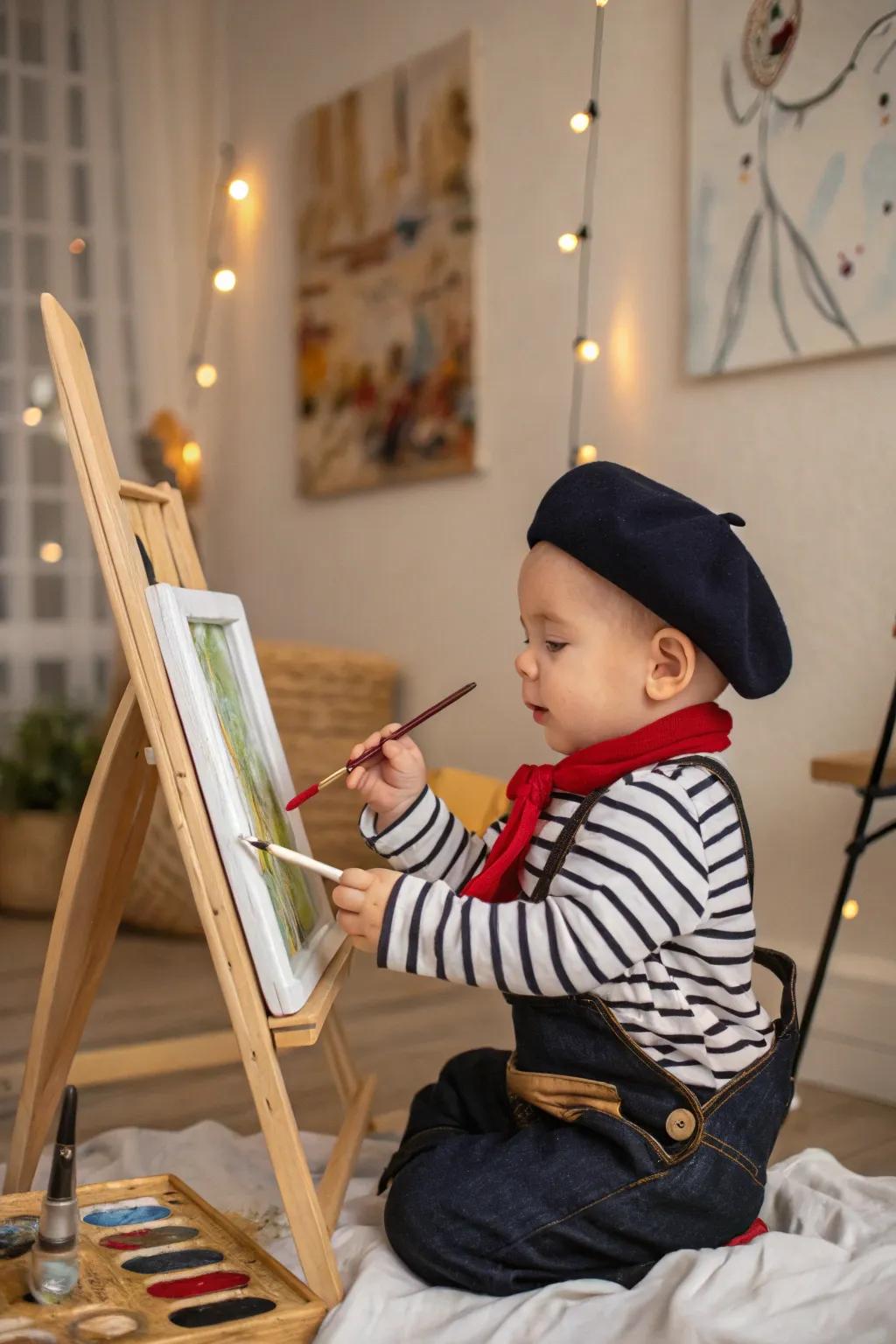 A chic baby French artist ready to paint Halloween bright.