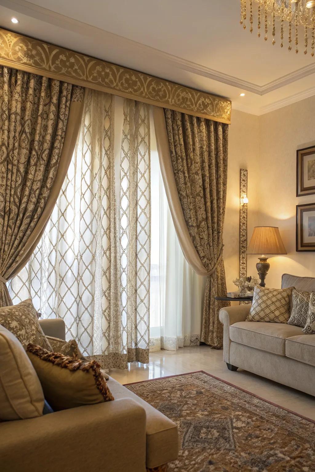 Textured curtains add subtle sophistication.