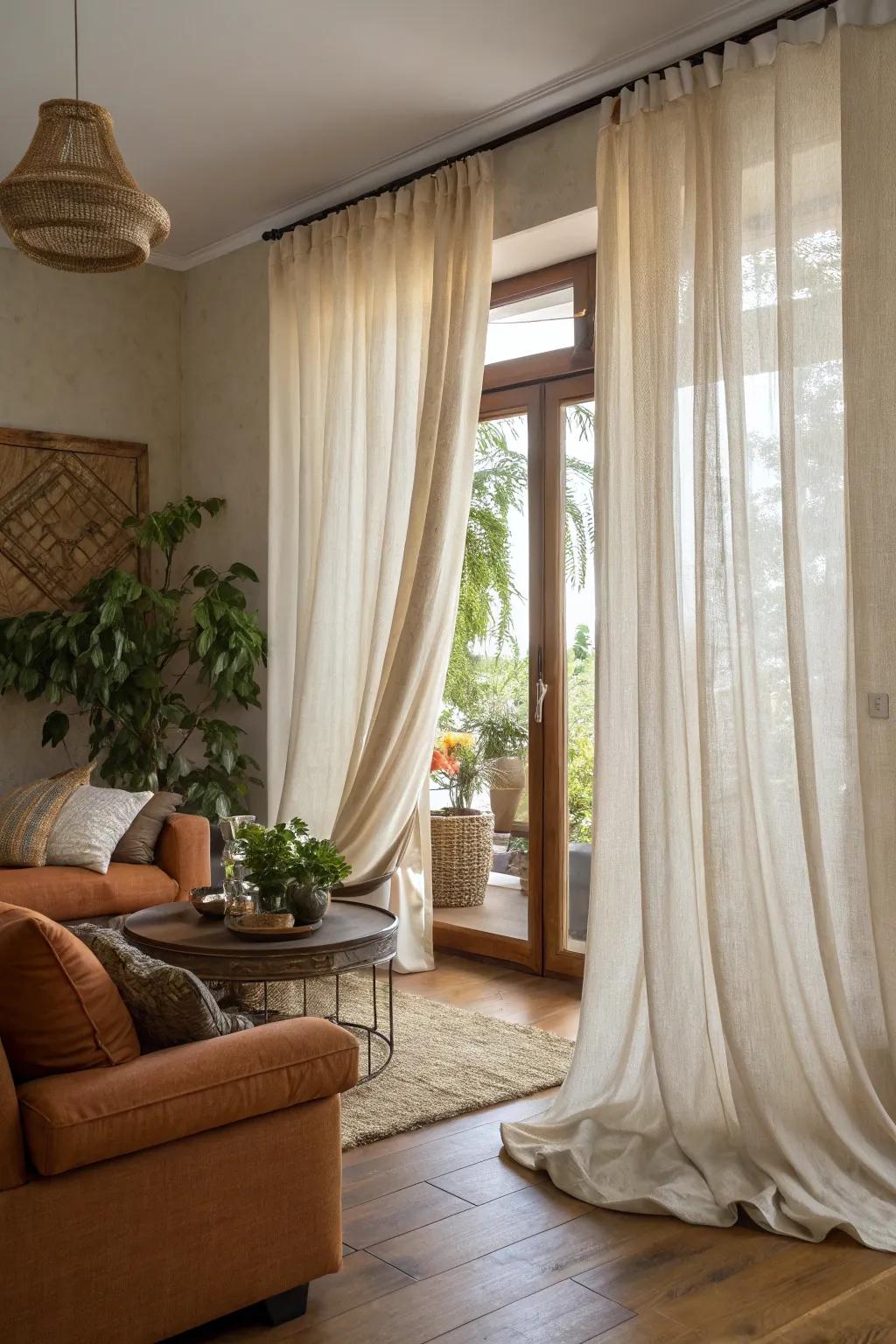 Natural fiber curtains add organic texture to interiors.