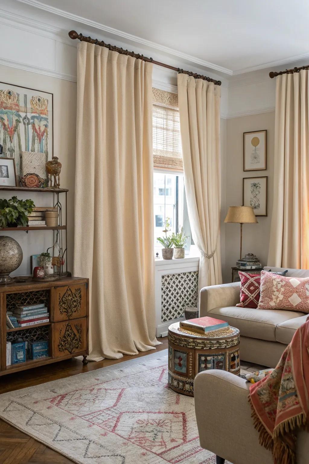 Neutral curtains blend effortlessly with various decor styles.