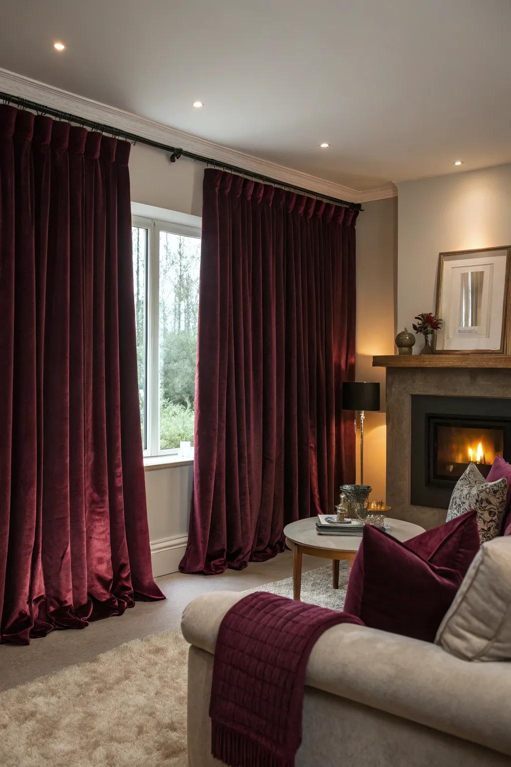 Velvet curtains add warmth and luxury to any room.