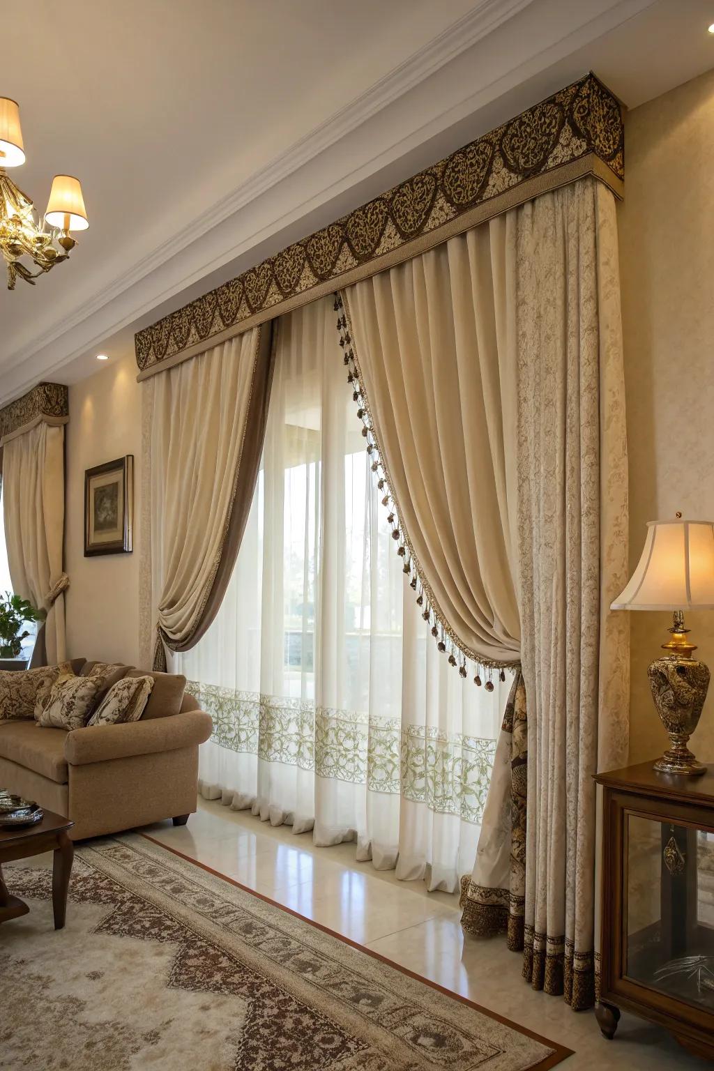 Decorative trims add flair and elegance to curtains.