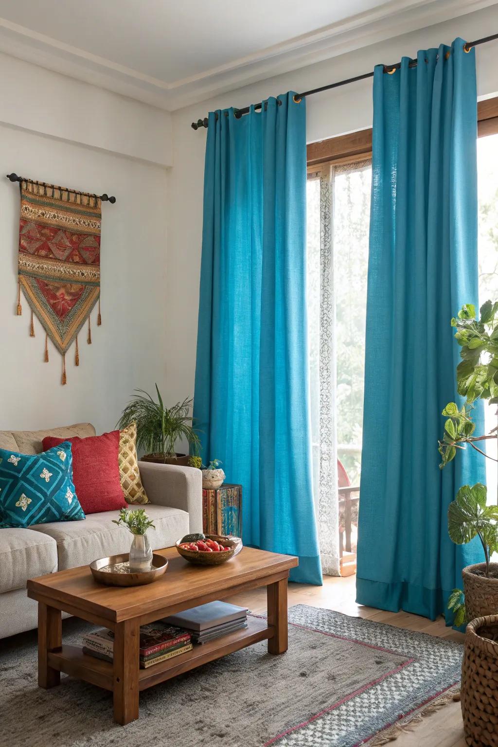 Vibrant curtains energize your living space.