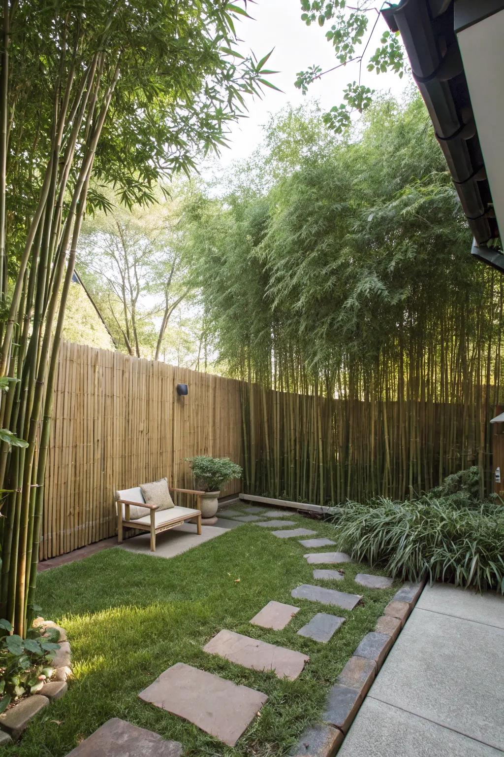 Tall bamboo plants providing a fast and natural privacy barrier.