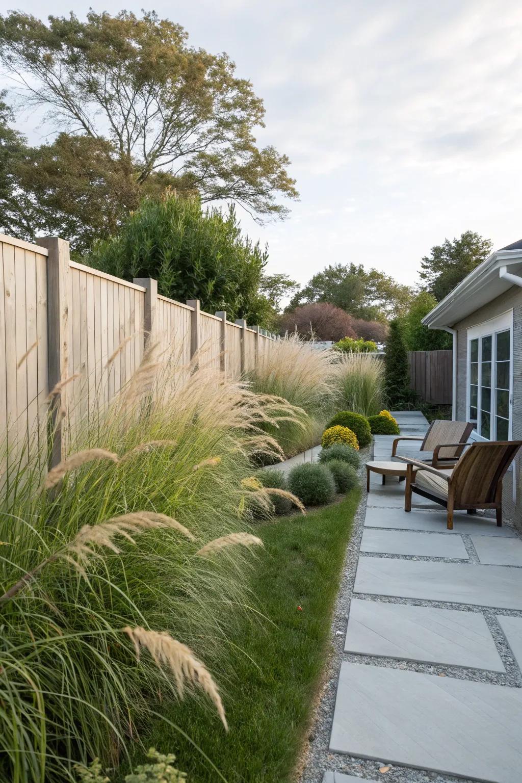 Tall ornamental grasses providing a natural and elegant privacy screen.