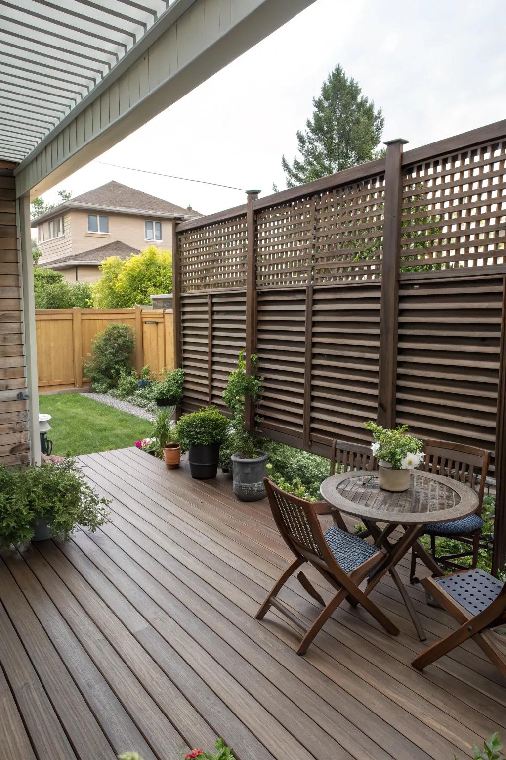 Adjustable slats providing flexible privacy and light control.