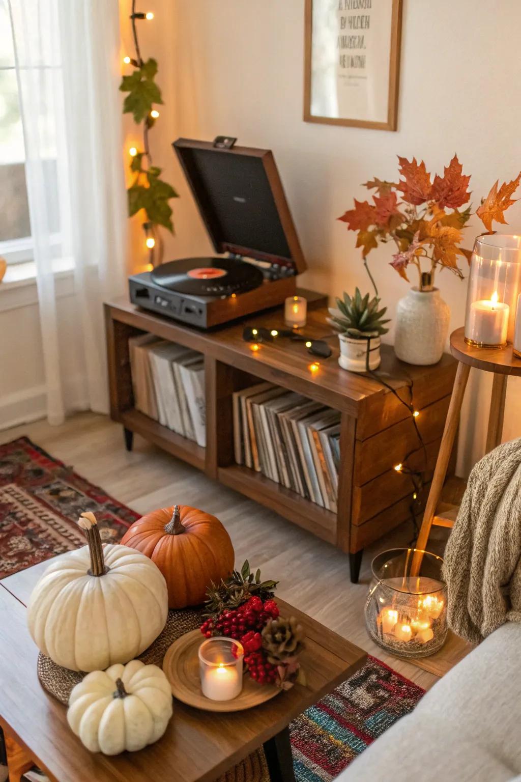 A cozy setting enhanced by smooth jazz tunes.