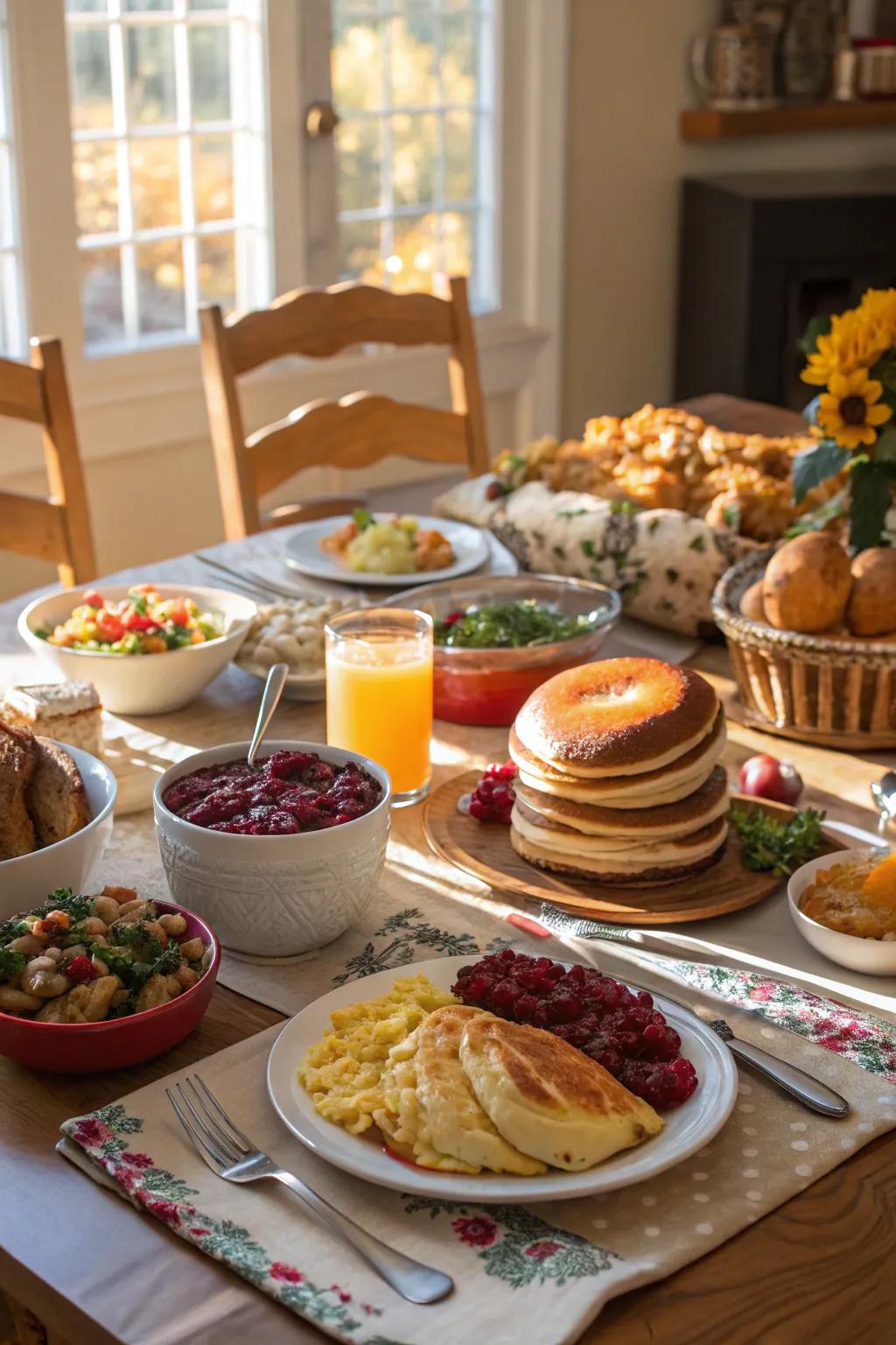 A warm and inviting setup perfect for a Friendsgiving brunch.
