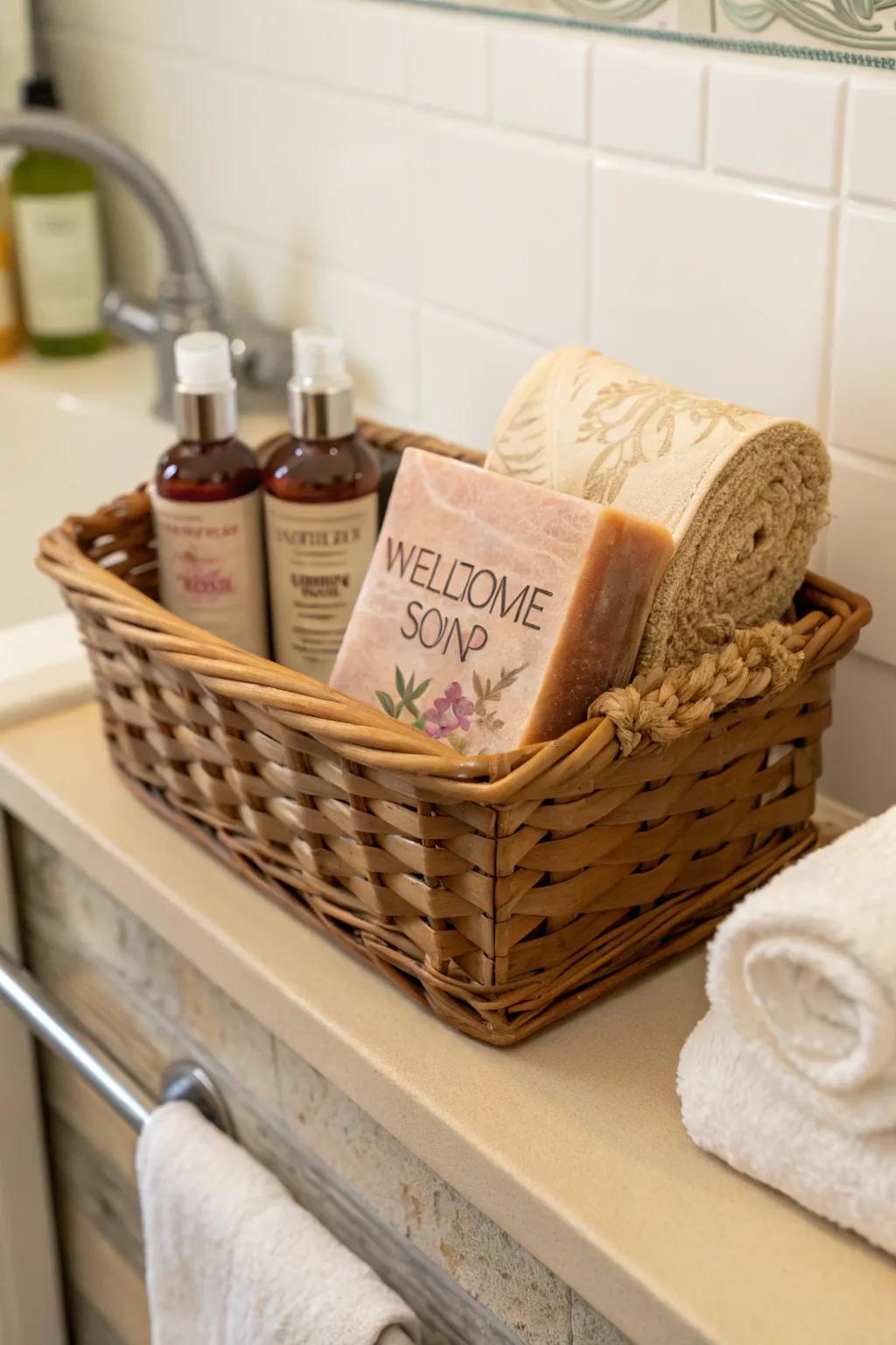 An artisan soap bar adds a luxurious and personal touch.