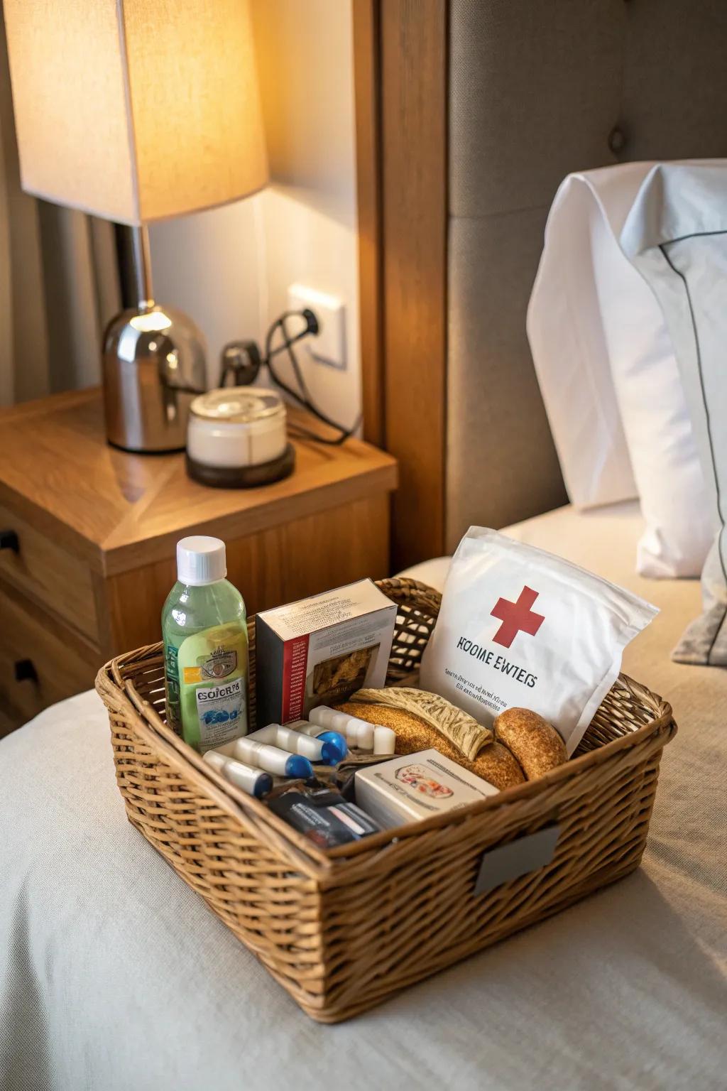 A compact first aid kit ensures guests are prepared for minor mishaps.