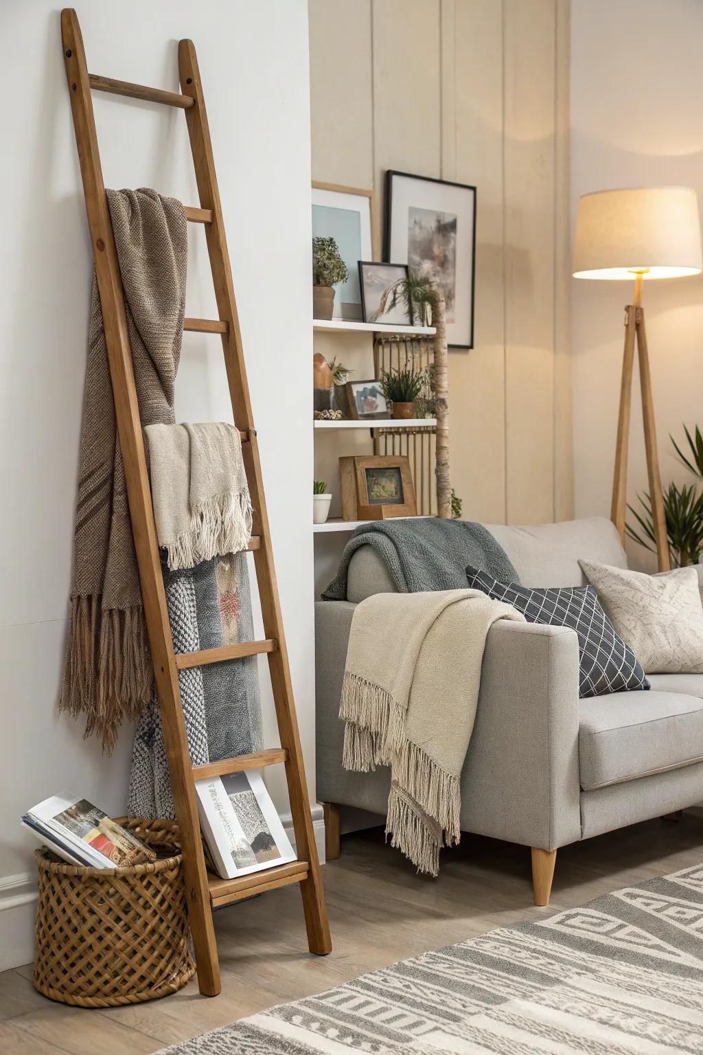 Storage ladders integrate design and utility effectively.