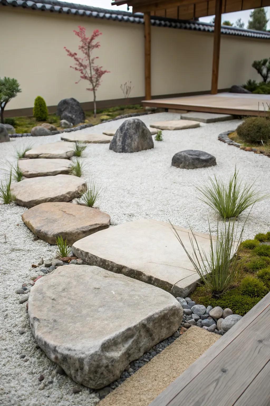 Minimalist stone gardens offer ease and serenity.
