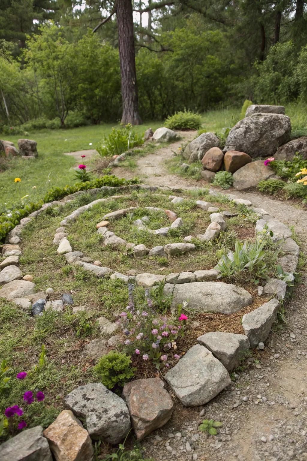 Ornamental configurations bring an artistic flair to stone gardens.