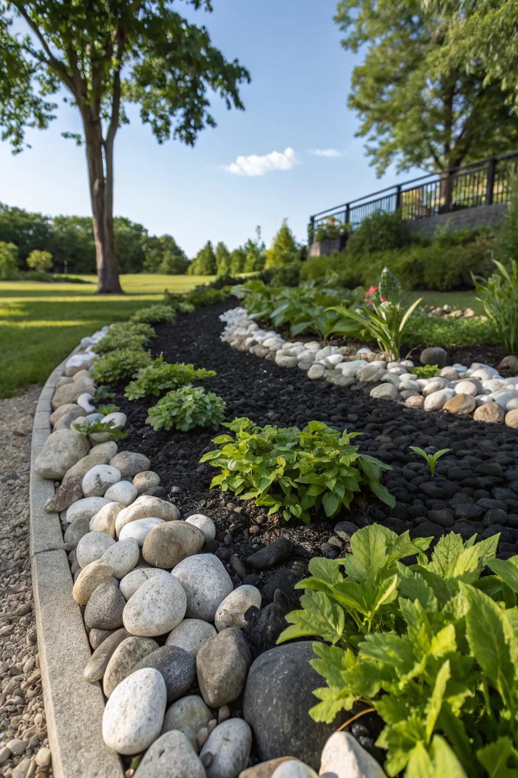 Contrasting rock shades imbue energy and intrigue into any garden.