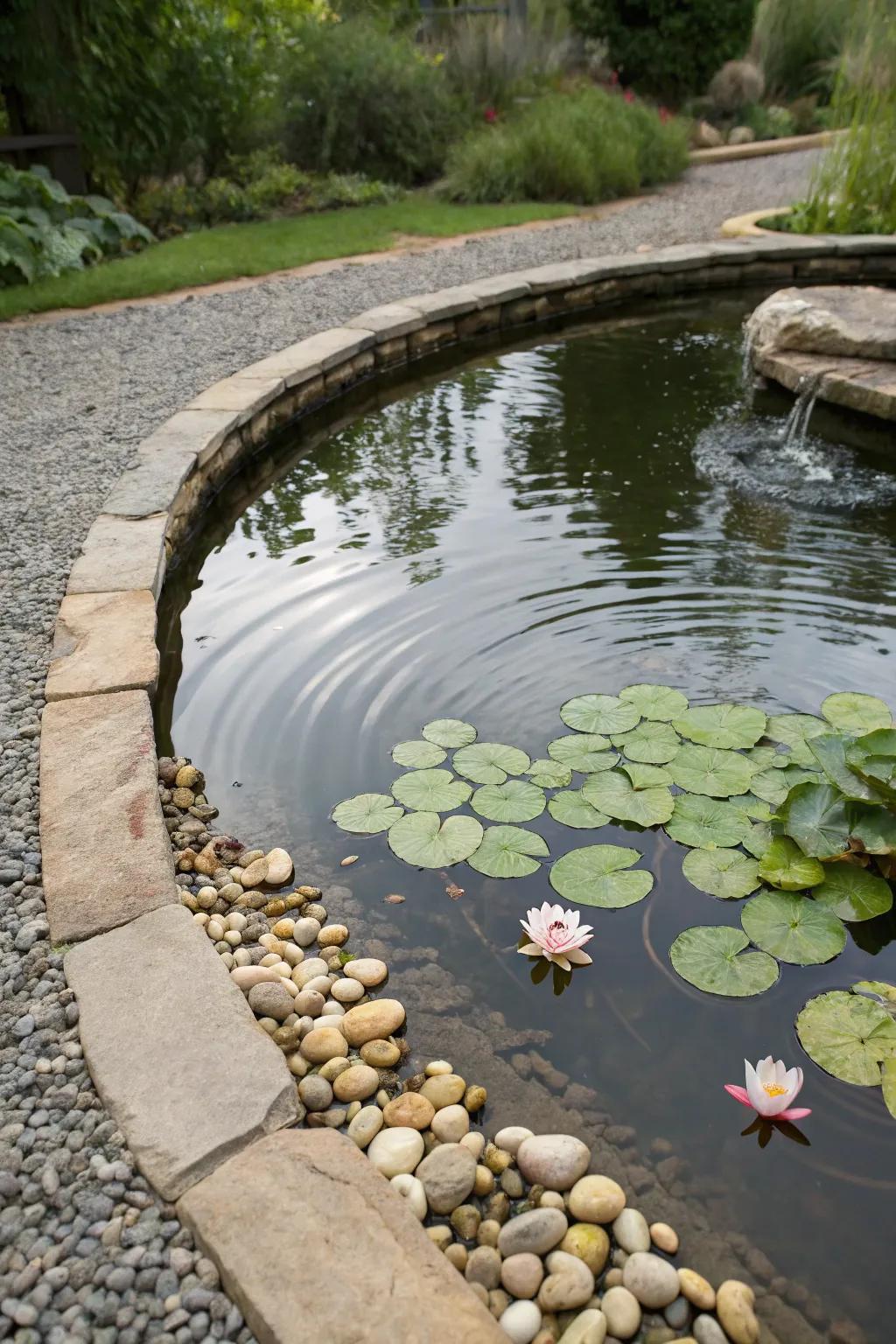 A tranquil water feature surrounded by natural elements.