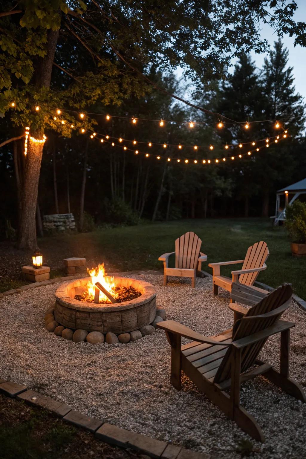 A warm and inviting fire pit area with rustic charm.
