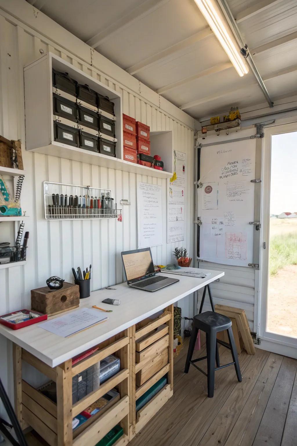 A versatile space merging storage and creativity.