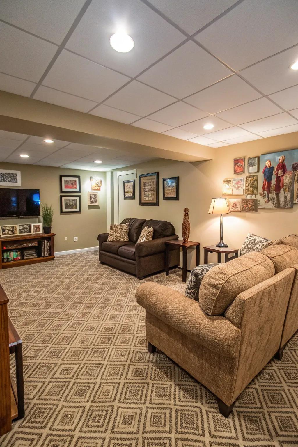 Any basement will feel warmer and more comfortable with carpet tiles.