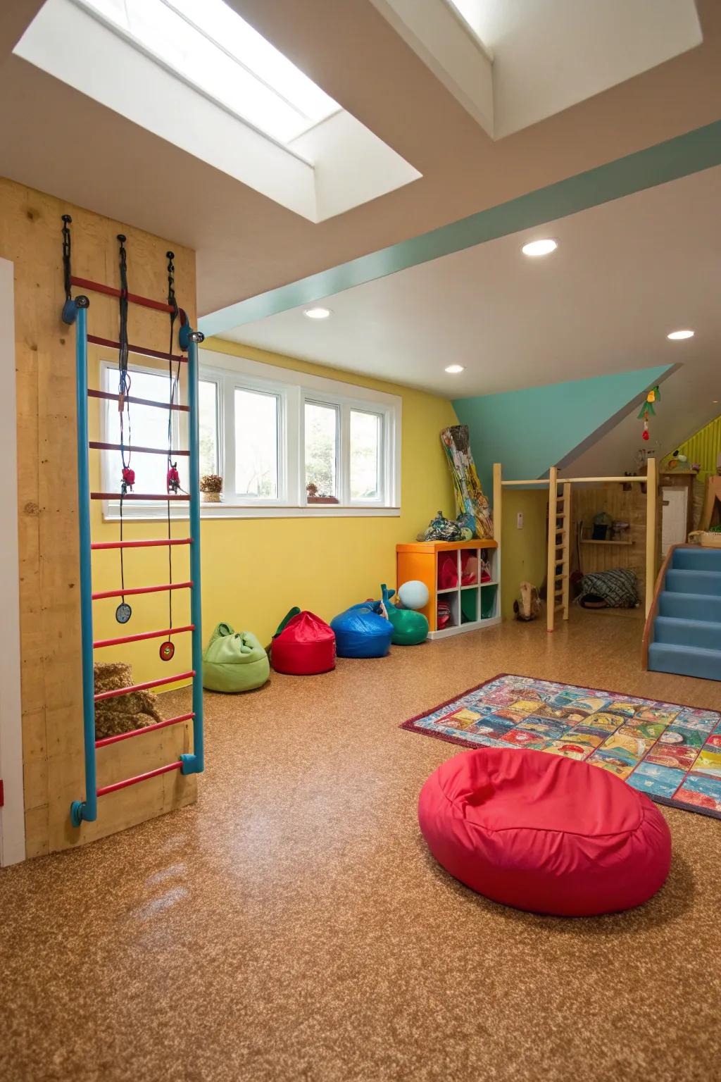 Cork flooring gives basements warmth and texture.
