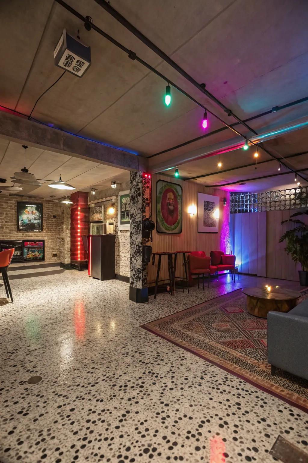Terrazzo flooring offers a surprising, stylish twist for basements.